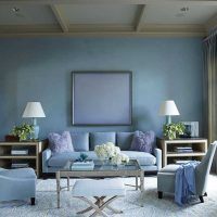světlý interiér ložnice v modrém barevném obrázku