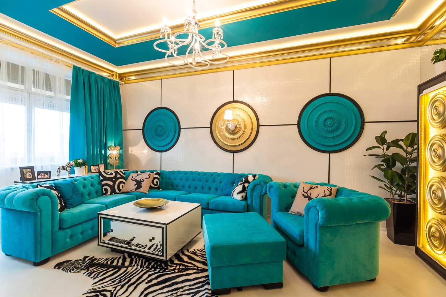 skaists istabas dizains zilā krāsā