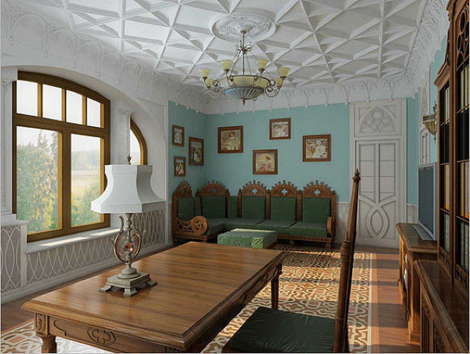 prachtige woonkamer in gotische stijl