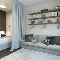 design frumos al dormitorului și livingului într-o fotografie cu o cameră