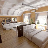 világos stílusú hálószoba és nappali egy szobában kép