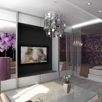 светъл интериор на спалнята и хола в една стая снимка