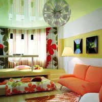 světlý dekor ložnice a obývacího pokoje v jednom pokoji obrázek