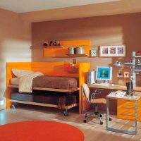 комбинация от тъмно оранжево в дизайна на къщата с други цветове на снимката
