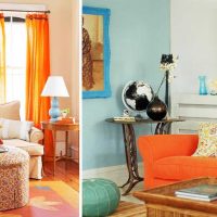 kombinace tmavě oranžové v dekoraci ložnice s dalšími barvami fotografie