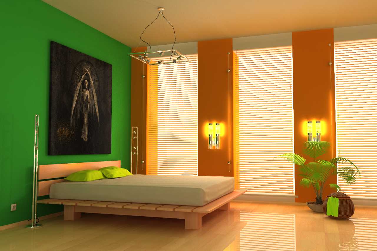 kombinace světle oranžové v interiéru kuchyně s jinými barvami