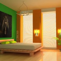комбинация от ярко оранжево в интериора на къщата с други цветове на снимката