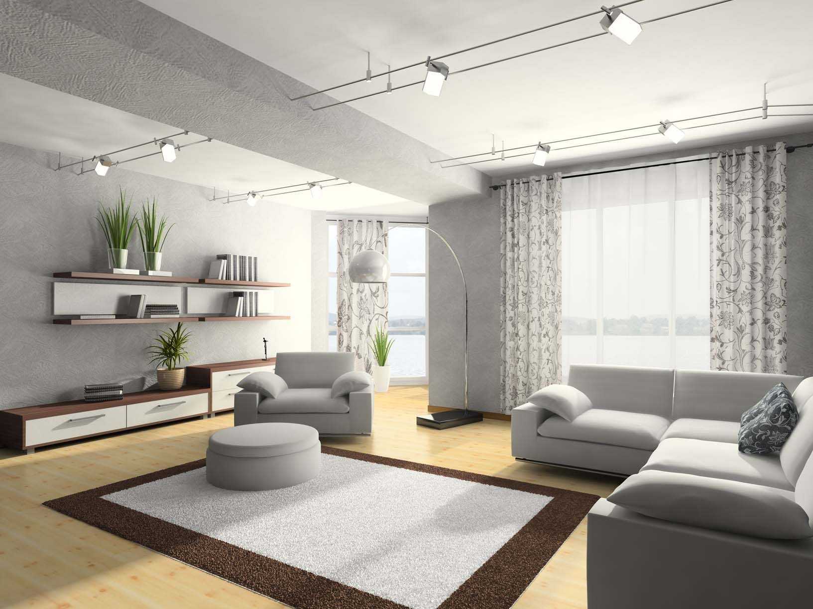 een combinatie van helder grijs in het ontwerp van het appartement met andere kleuren