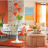 kombinace tmavě oranžové ve stylu obývacího pokoje s jinými barvami