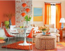 tumši oranžas krāsas kombinācija viesistabas stilā ar citām krāsām