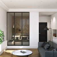 světlý dekor ložnice a obývacího pokoje v jedné místnosti foto
