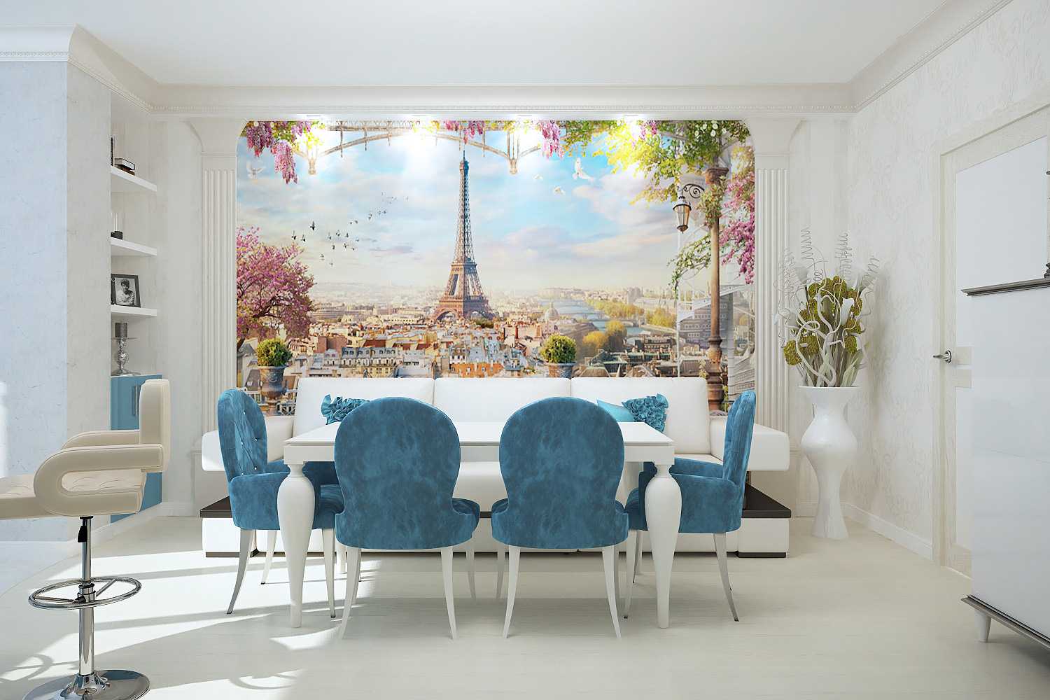 krásný design obývacího pokoje v modrém