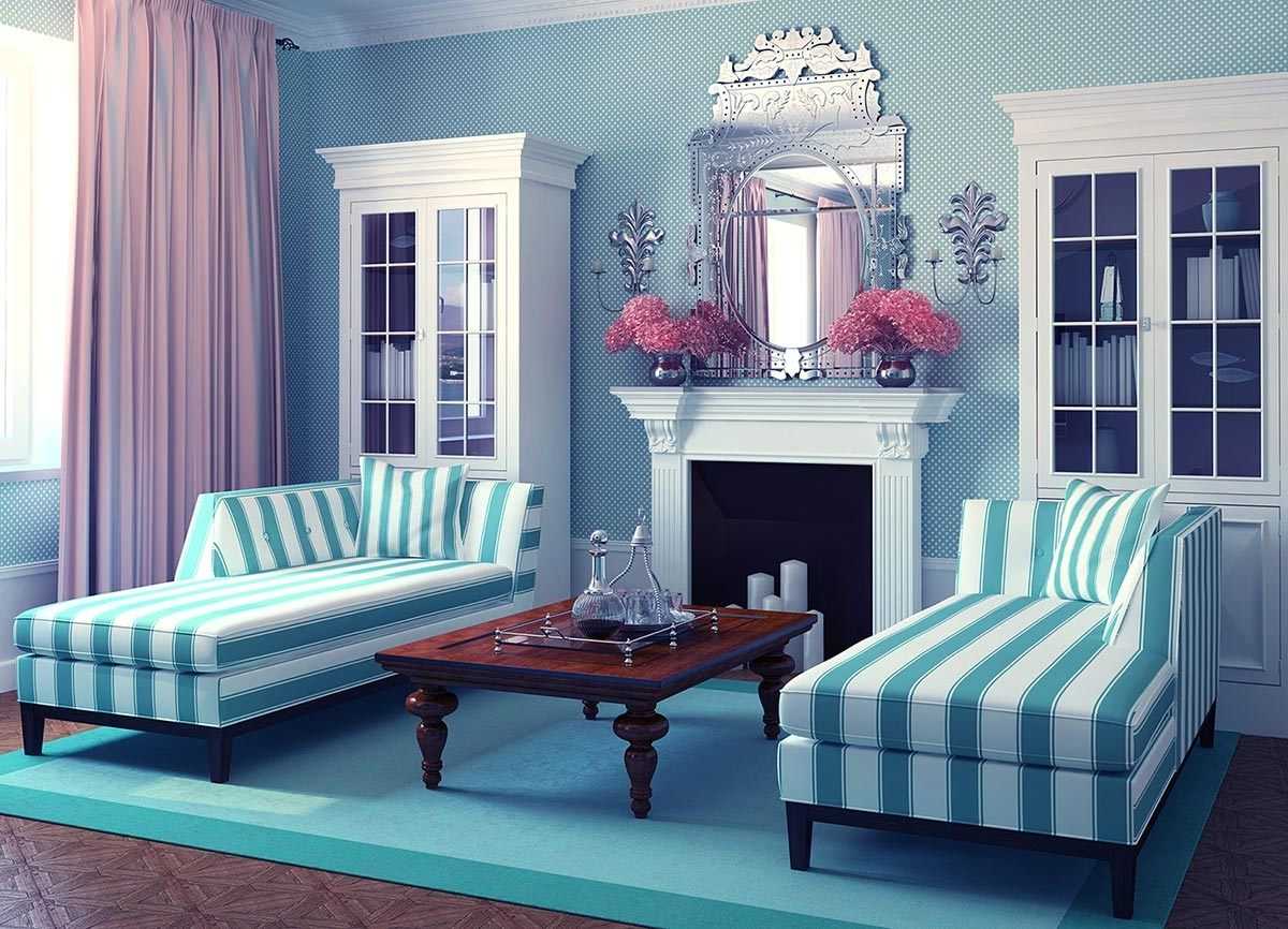 stil frumos de cameră în culoare albastră
