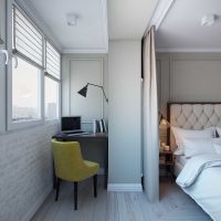 dormitor în stil ușor și sufragerie într-o fotografie cu o cameră