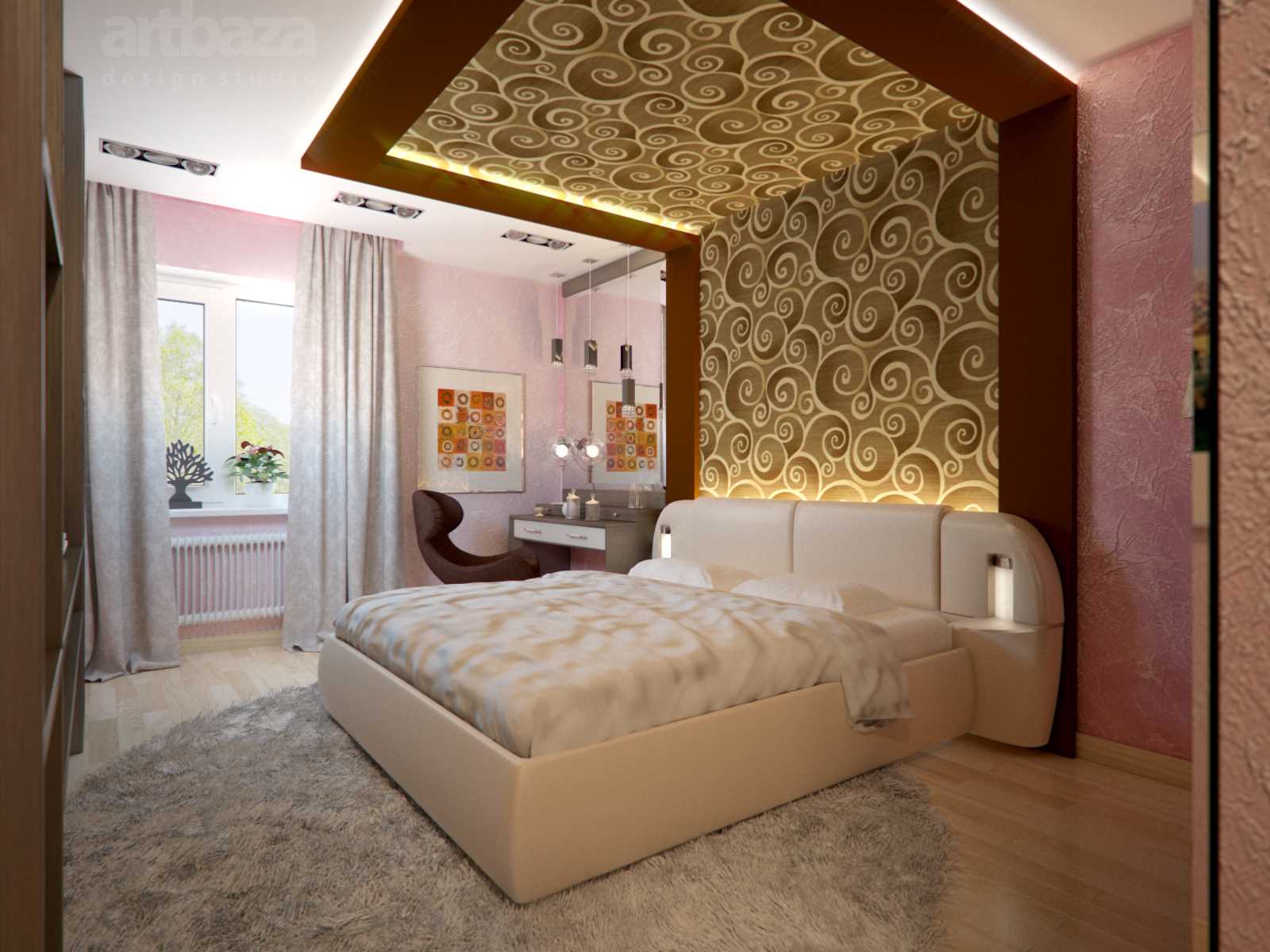 pilihan untuk gaya bilik tidur yang dihiasi dengan terang