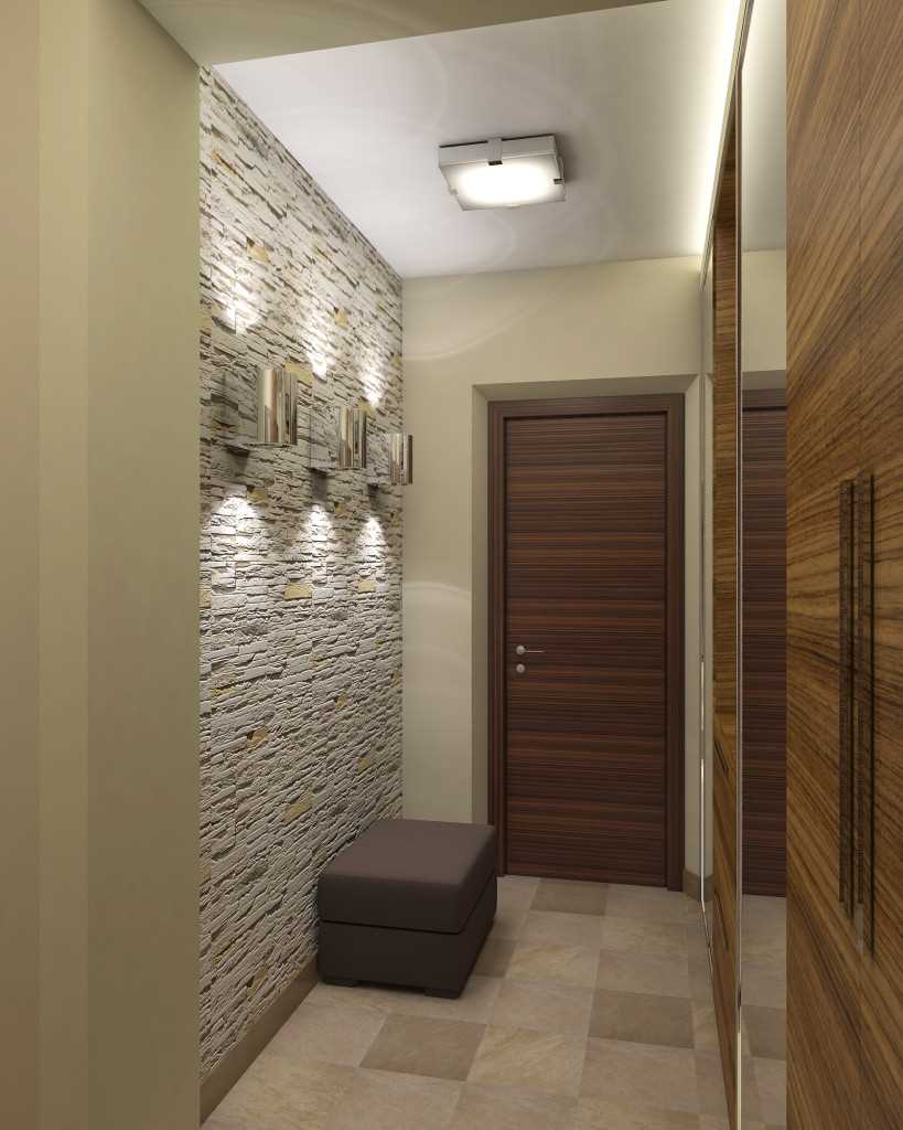 šviesaus dekoratyvinio akmens variantas kambario dizaine