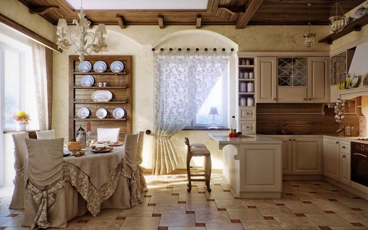variantă a unui interior frumos de bucătărie în stil rustic