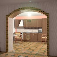 ideea unui interior modern al bucătăriei, cu imagine în arc
