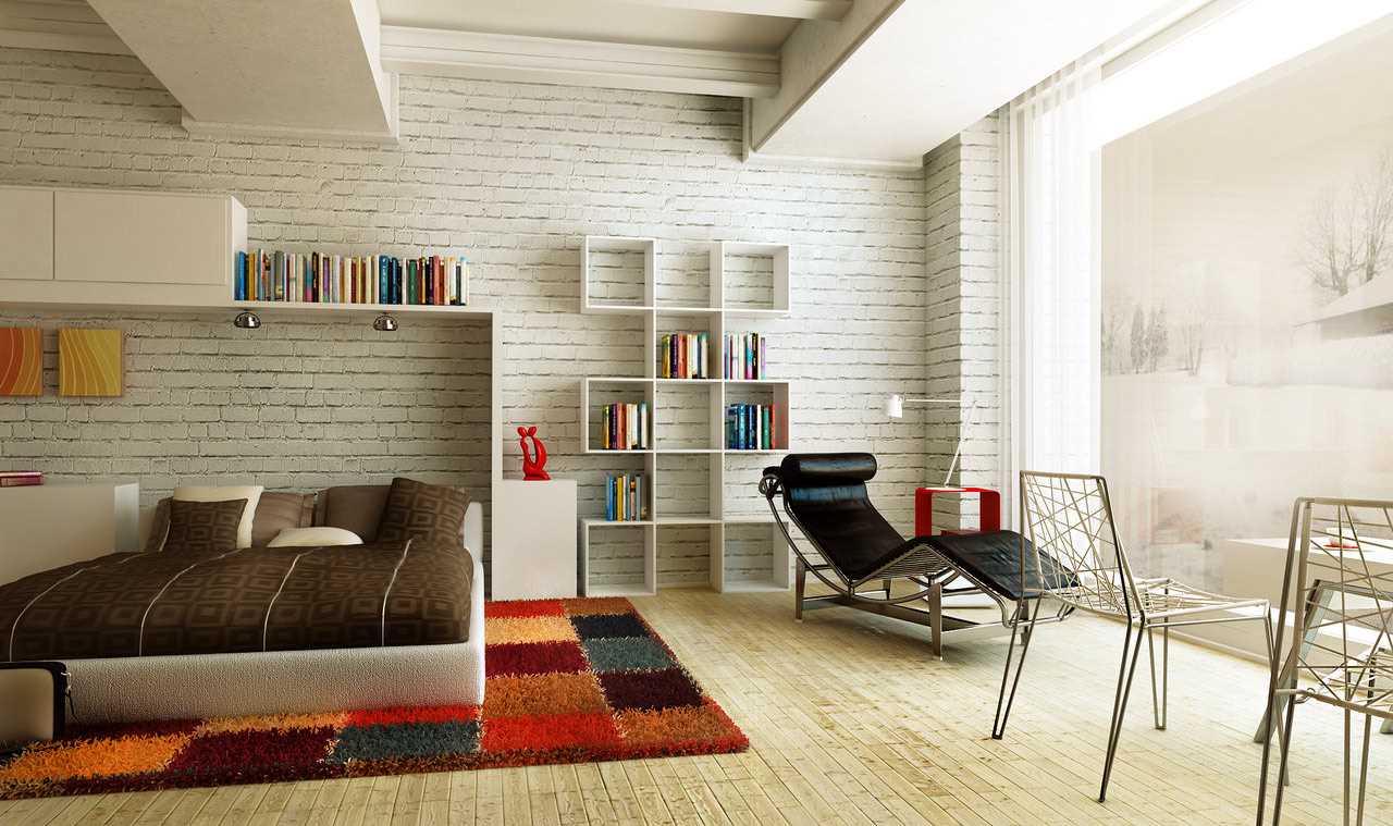 varianta světlé dekorativní omítky v designu obývacího pokoje