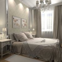 het idee van een stijlvolle inrichting van het ontwerp van de slaapkamerfoto