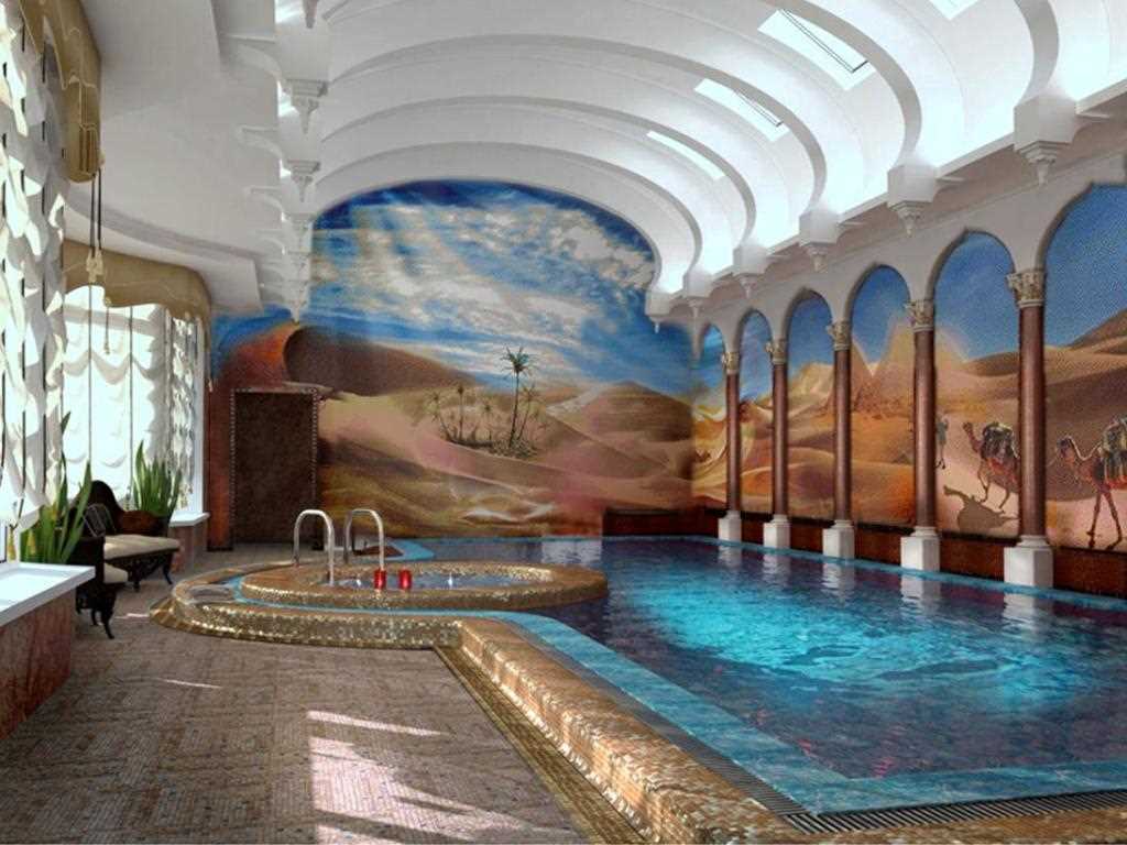 varianta neobvyklého interiéru malého bazénu
