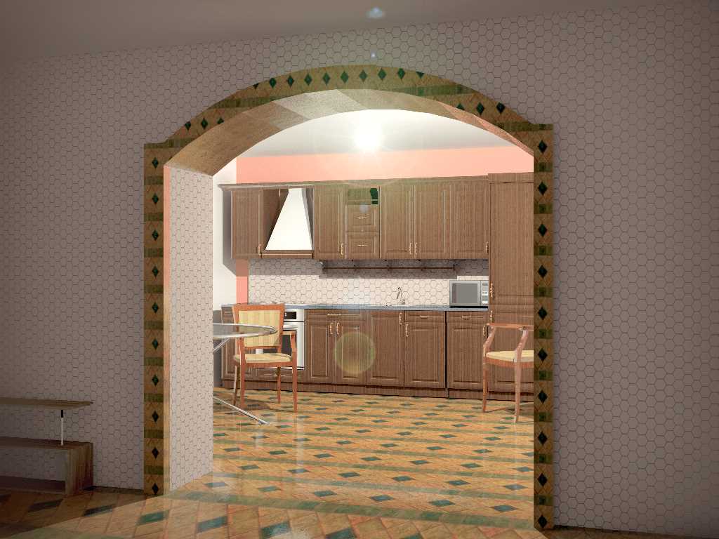 modernaus virtuvės dekoro su arka versija