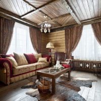versie van het prachtige interieur van de woonkamer in een rustieke stijl foto