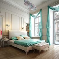 Ideea decorației originale a designului imaginii dormitorului