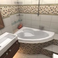 variante dell'insolito interno del bagno con una foto della vasca ad angolo