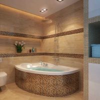 ideja par skaistu vannas istabas interjeru ar stūra vannas fotoattēlu