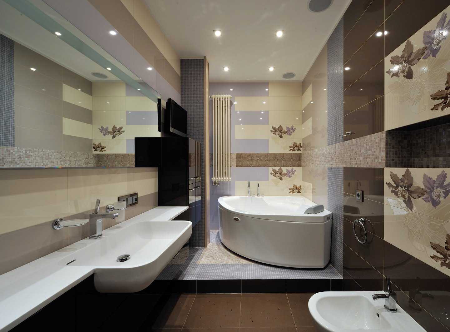 vannas istabas ar stūra vannu gaišā stila variants