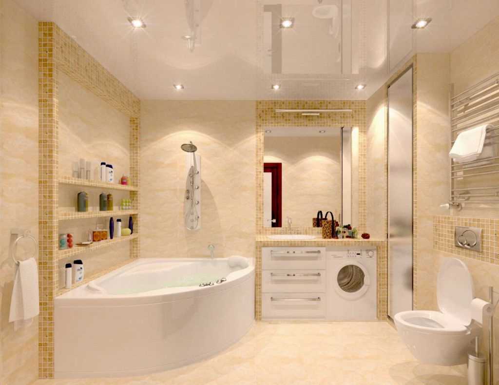 idee van een moderne badkamer met hoekbad