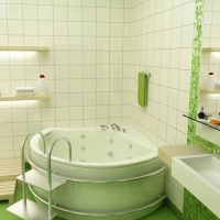 idee van ongebruikelijk ontwerp van een badkamer met een hoekbadfoto
