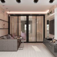 versiunea decorului strălucitor al unui apartament modern de 70 mp