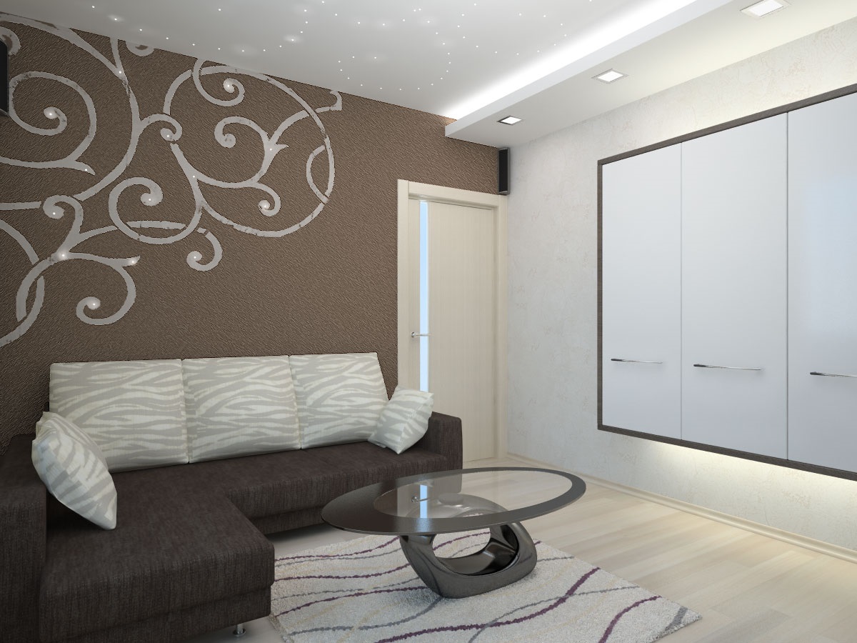 Een voorbeeld van een licht woonkamerinterieur van 16 m²