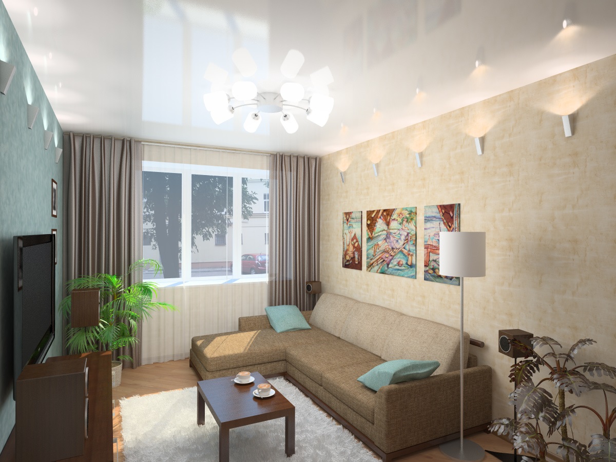 varianta neobvyklého interiéru obývacího pokoje 16 m2