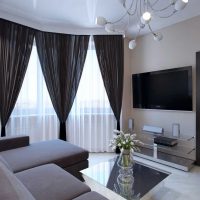 neparasta dzīvojamās istabas interjera piemērs ar lauru logu fotoattēlu
