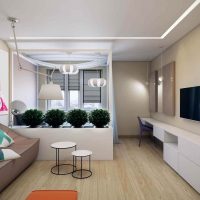 Dzīvojamās istabas 16 kvadrātmetru gaišā dizaina spilgta dizaina piemērs