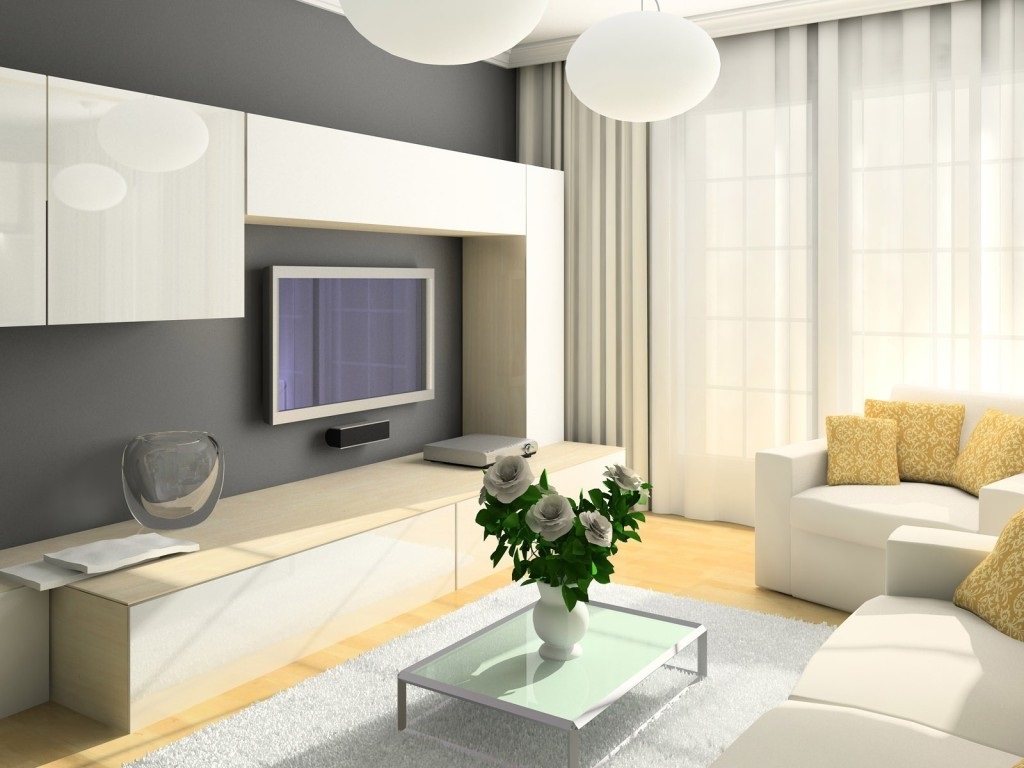 Ein Beispiel für ein helles Interieur eines Wohnzimmers 16 qm