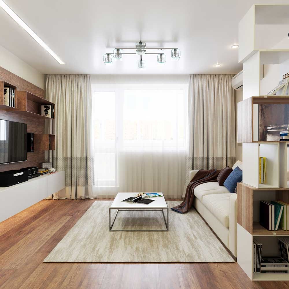 verze neobvyklého designu obývacího pokoje 16 m2