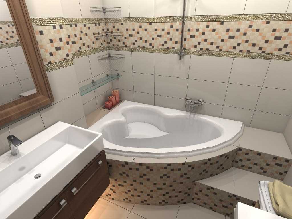 idee van een ongewoon ontwerp van een badkamer met een hoekbad