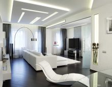 contoh ruang tamu yang terang di dalam gaya foto minimalism