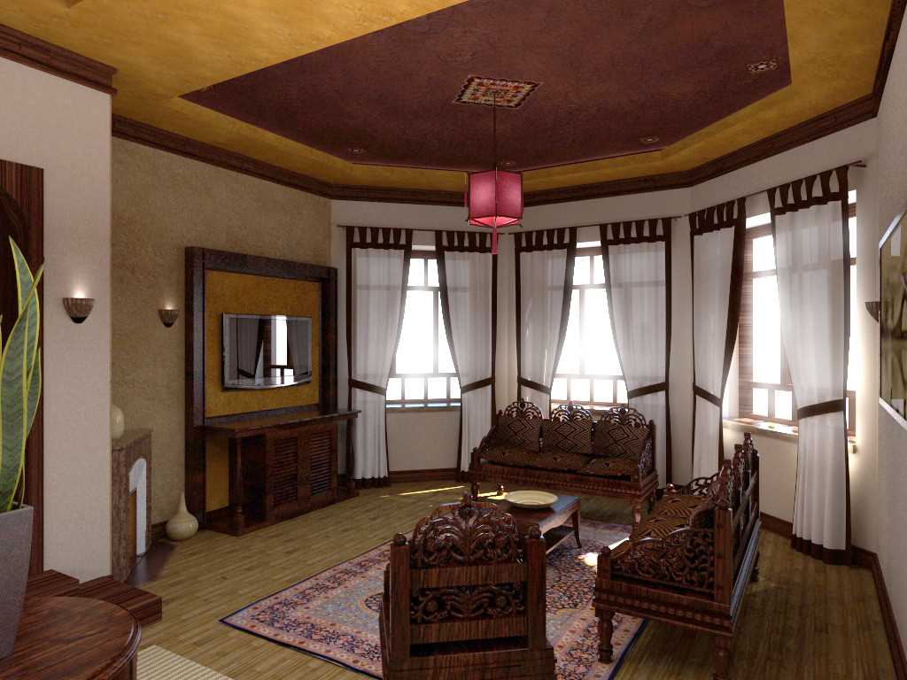 versie van het prachtige interieur van de woonkamer met een erker