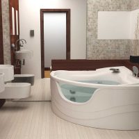 idėja apie modernaus stiliaus vonios kambarį su kampine vonia nuotrauka