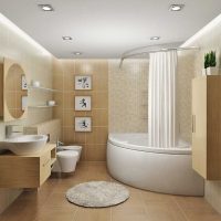 ideja par skaistu vannas istabas interjeru ar stūra vannas istabas fotoattēlu
