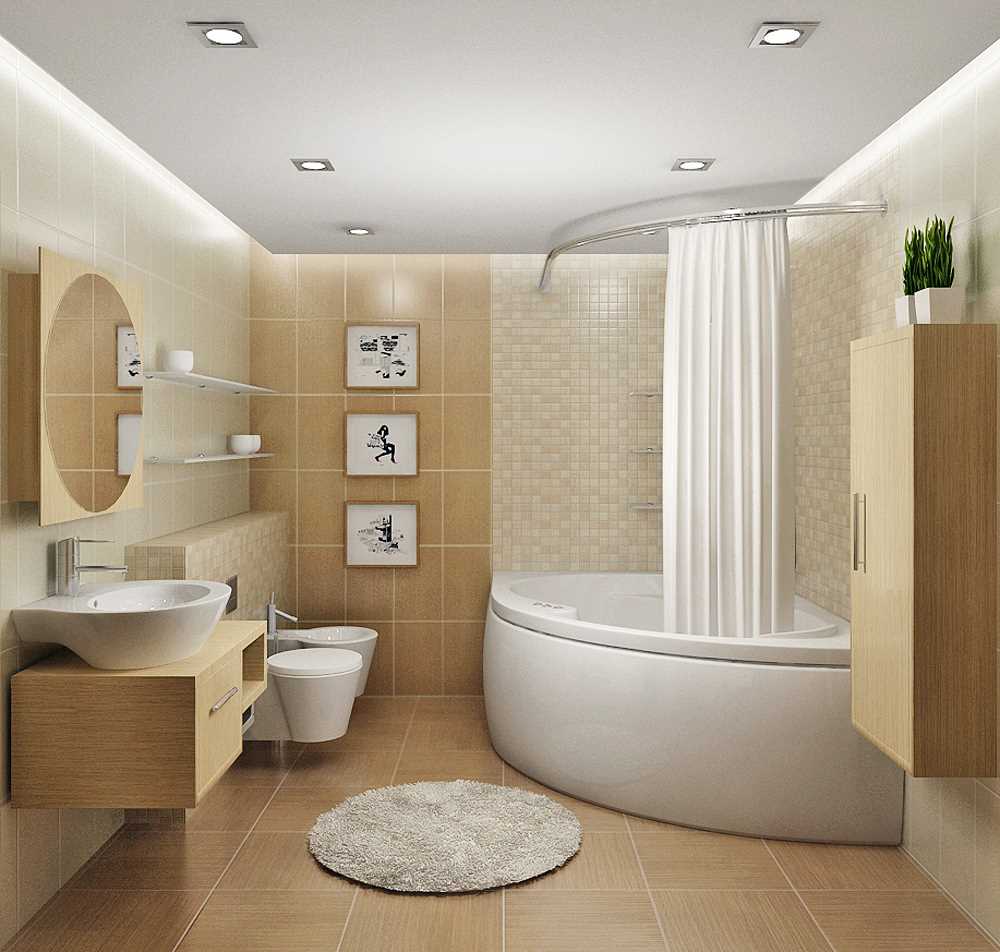 idee van een ongebruikelijke stijl van een badkamer met een hoekbad