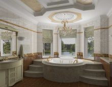 het idee van een ongewoon badkamerinterieur in een klassieke stijlfoto