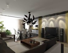 a gyönyörű nappali belső kialakítása, modern stílusú képet