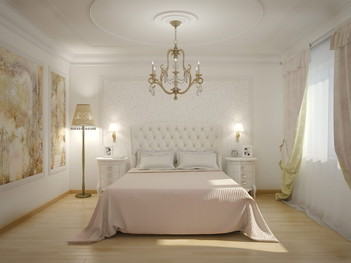 Varian hiasan bilik yang terang dengan gaya klasik moden