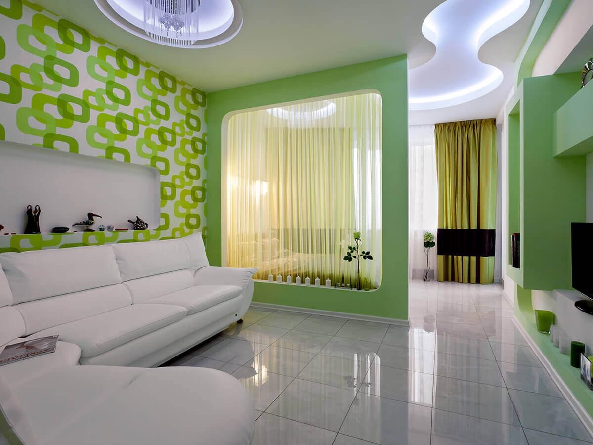 Een voorbeeld van een mooi ontwerp van een woonkamer 16 m²